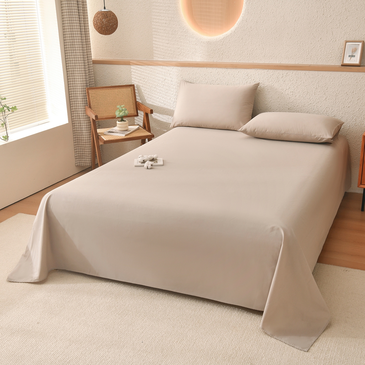 91家纺网 家纺一手货源 找家纺 培童家纺 2026新款全棉色织水洗棉A类棉花夏被可机洗空调被四件套床单枕套 棕小格