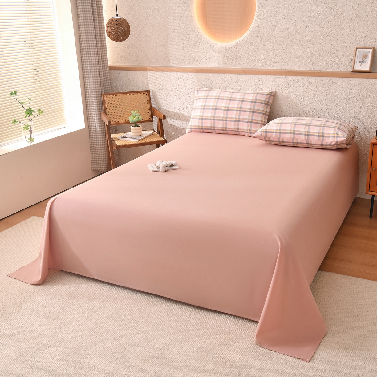 91家纺网 家纺一手货源 找家纺 培童家纺 2026新款全棉色织水洗棉A类棉花夏被可机洗空调被四件套床单枕套 简兮粉