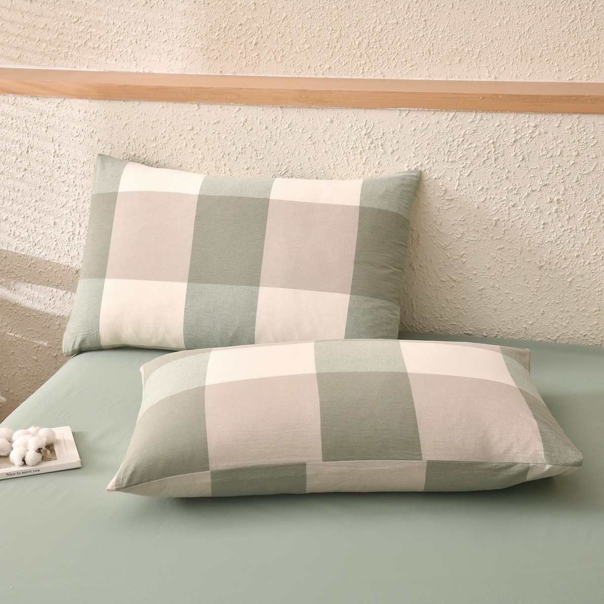 91家纺网 家纺一手货源 找家纺 培童家纺 2026新款全棉色织水洗棉A类棉花夏被可机洗空调被四件套床单枕套 绿大格