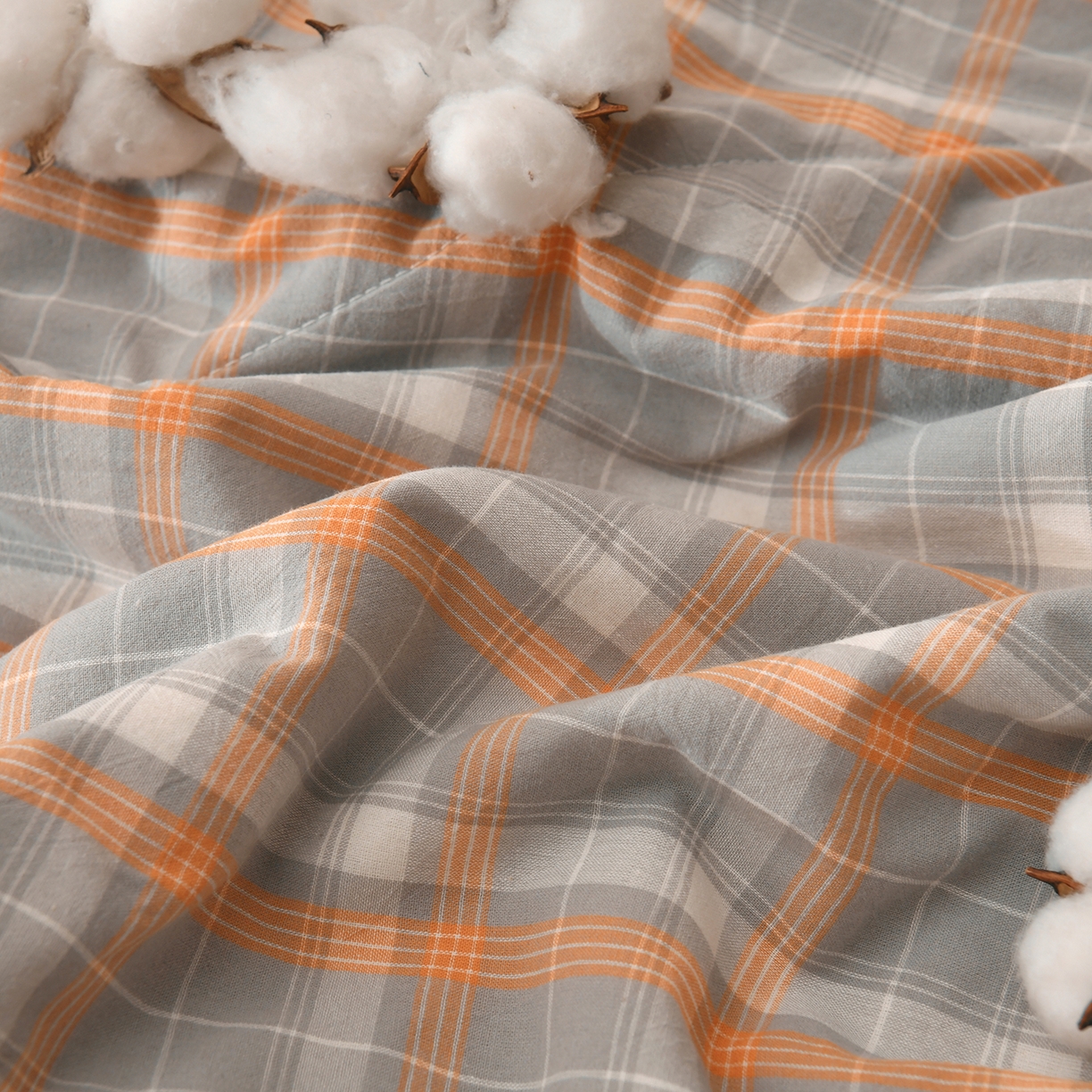 91家纺网 家纺一手货源 找家纺 培童家纺 2026新款全棉色织水洗棉A类棉花夏被可机洗空调被四件套床单枕套 印象-橘