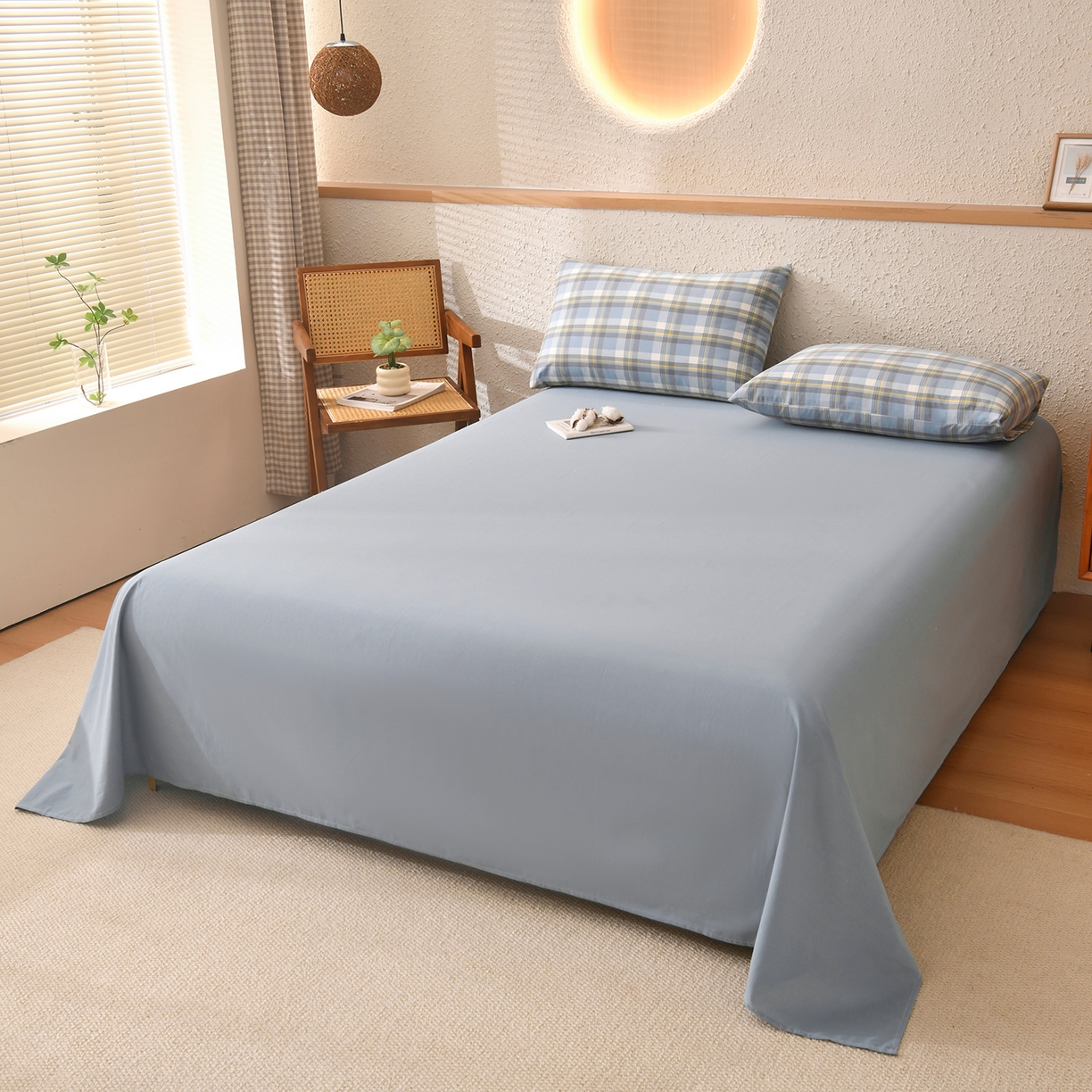 91家纺网 家纺一手货源 找家纺 培童家纺 2026新款全棉色织水洗棉A类棉花夏被可机洗空调被四件套床单枕套 简兮蓝