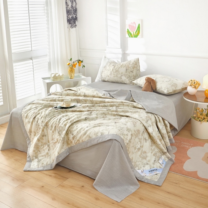 91家纺网 家纺一手货源 找家纺 黛妮雅 2026新款里外全棉印花棉花被纯棉夏被夏凉被空调被 夏被四件套晚秋