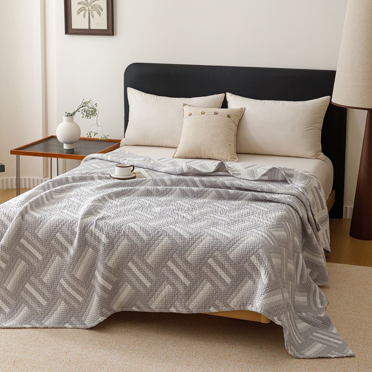 91家纺网 家纺一手货源 找家纺 悦然毛巾被 2026新款外贸全棉三层纱布毛巾被盖毯 迷宫灰