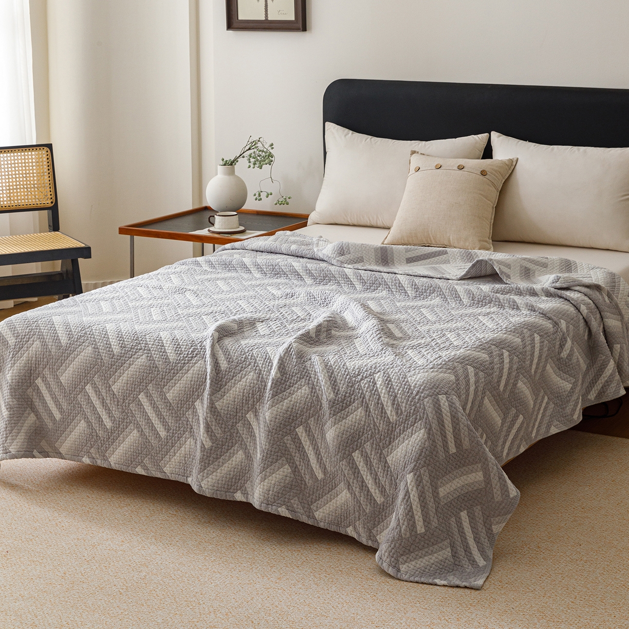 91家纺网 家纺一手货源 找家纺 悦然毛巾被 2026新款外贸全棉三层纱布毛巾被盖毯 迷宫灰