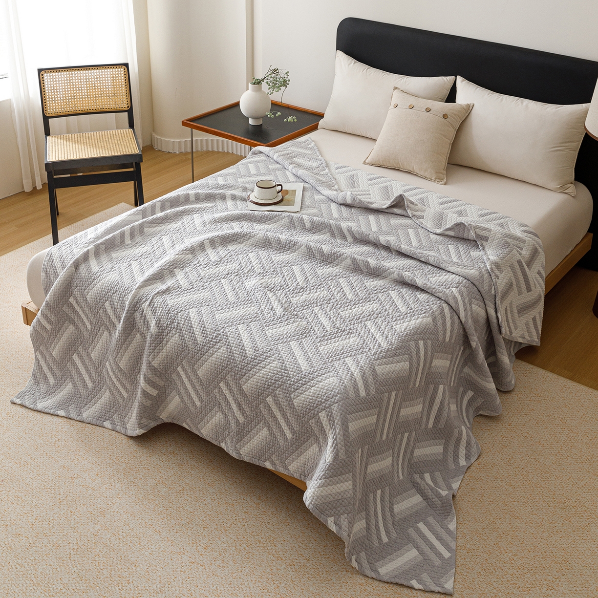 91家纺网 家纺一手货源 找家纺 悦然毛巾被 2026新款外贸全棉三层纱布毛巾被盖毯 迷宫灰