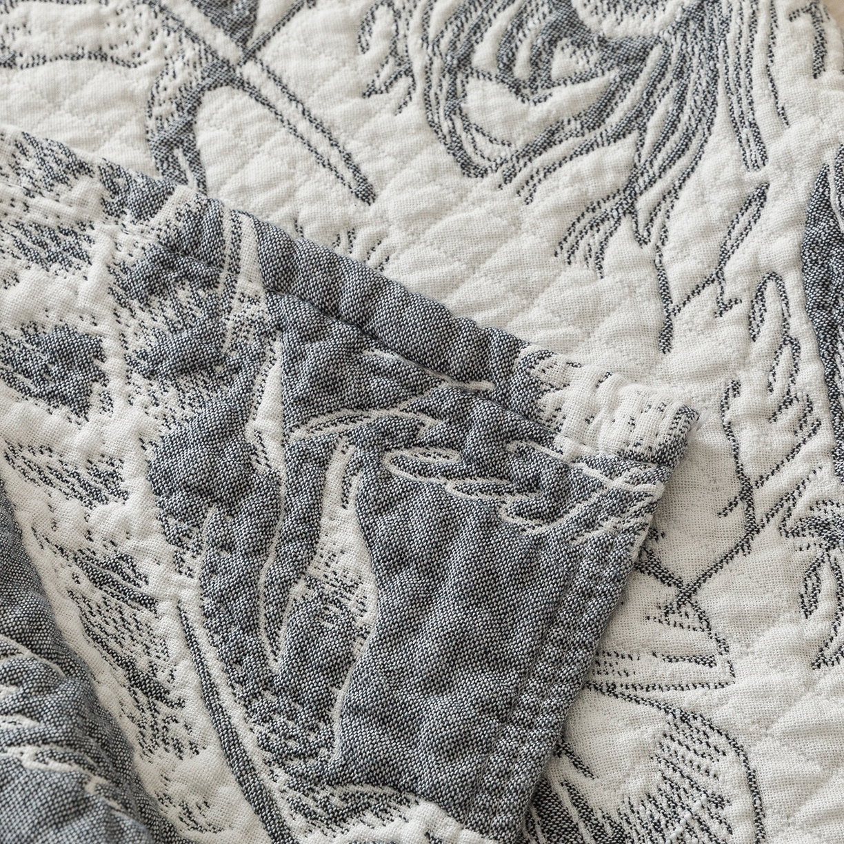 91家纺网 家纺一手货源 找家纺 悦然毛巾被 2026新款外贸全棉三层纱布毛巾被盖毯 空灵羽蓝