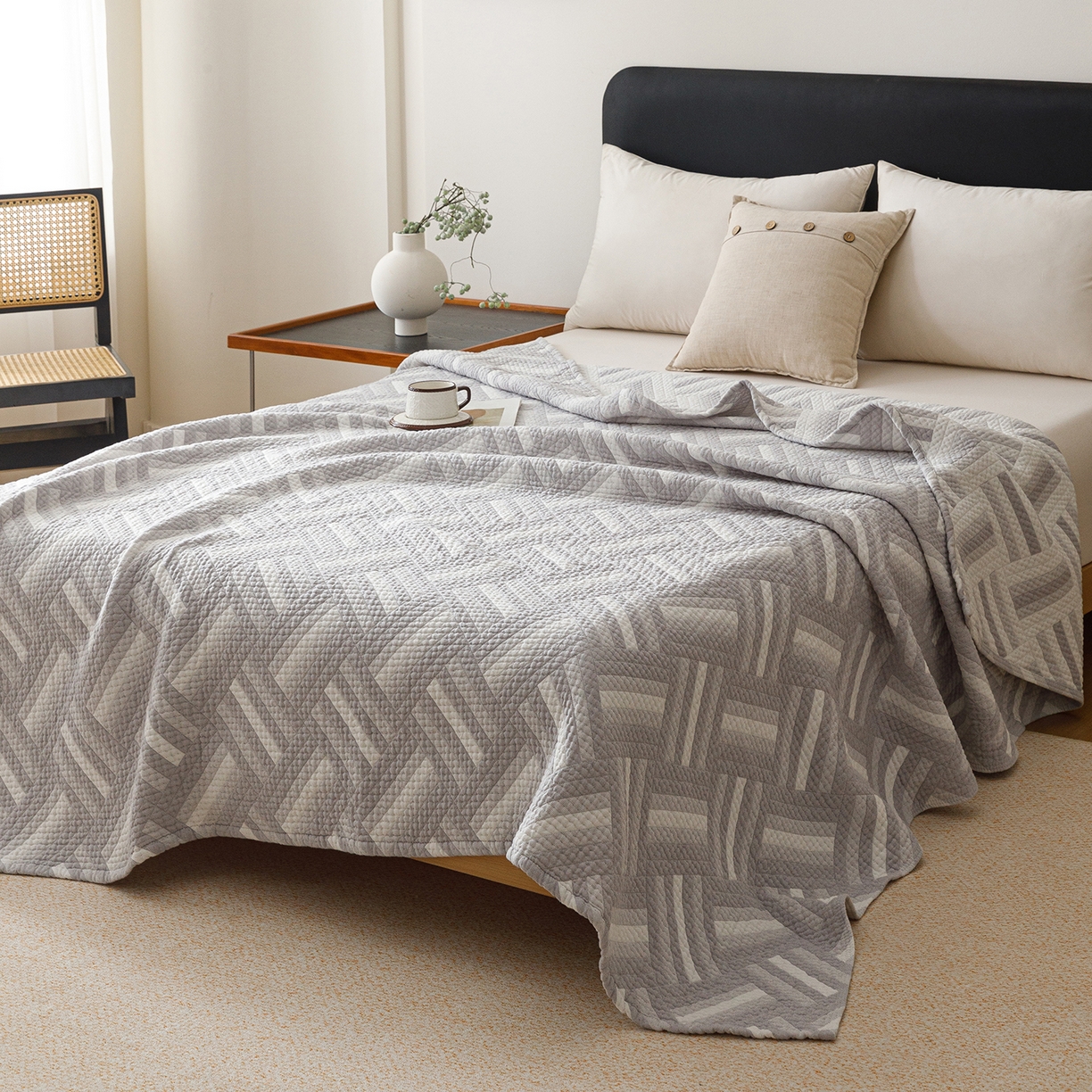 91家纺网 家纺一手货源 找家纺 悦然毛巾被 2026新款外贸全棉三层纱布毛巾被盖毯 迷宫灰