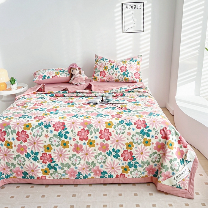 91家纺网 家纺一手货源 找家纺 黛妮雅 2026新款里外全棉印花棉花被纯棉夏被夏凉被空调被 夏被四件套米兰春天