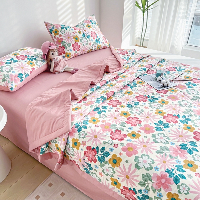 91家纺网 家纺一手货源 找家纺 黛妮雅 2026新款里外全棉印花棉花被纯棉夏被夏凉被空调被 夏被四件套米兰春天