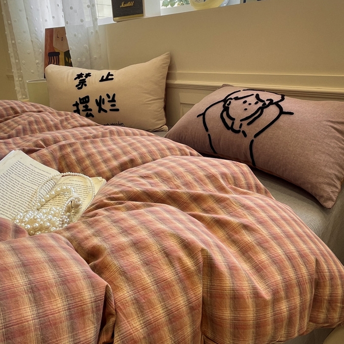 91家纺网 家纺一手货源 找家纺 （总）花漾家居 2026新款无印宿舍简约全棉色织水洗棉毛巾绣四件套