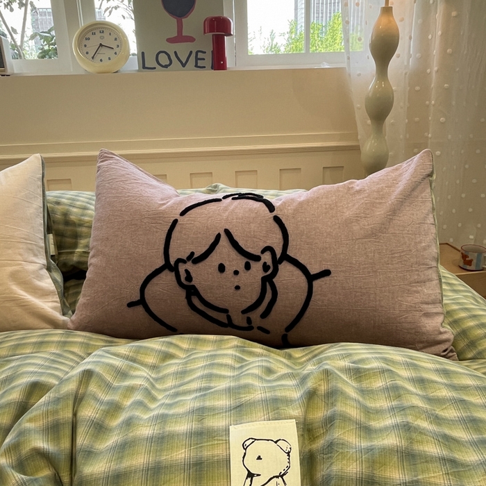 91家纺网 家纺一手货源 找家纺 花漾家居 2026新款无印宿舍简约全棉色织水洗棉毛巾绣四件套 绿咖格