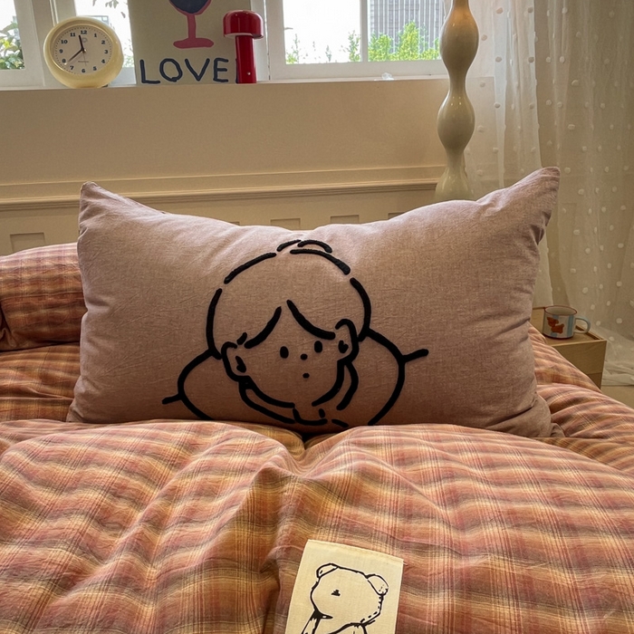 91家纺网 家纺一手货源 找家纺 花漾家居 2026新款无印宿舍简约全棉色织水洗棉毛巾绣四件套 粉咖格