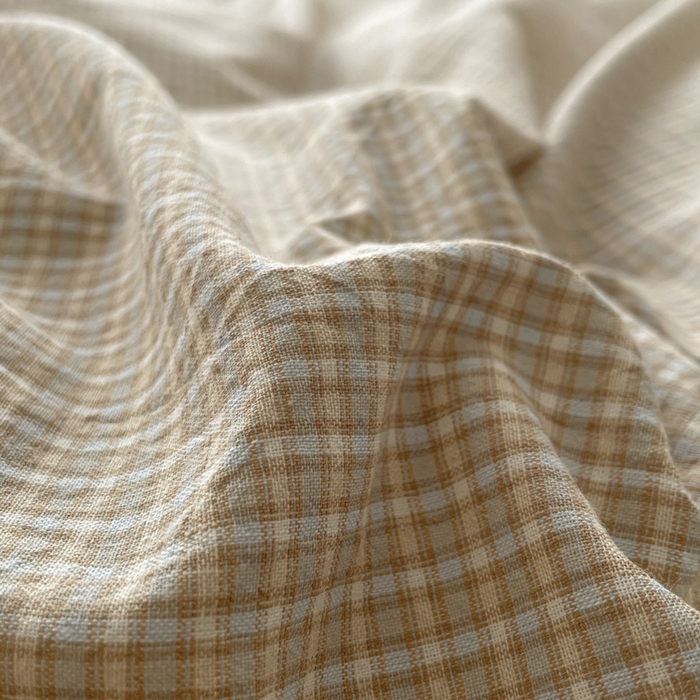 91家纺网 家纺一手货源 找家纺 花漾家居 2026新款全棉色织水洗棉复古花边无印格条被套三件套四件套 伯爵红茶