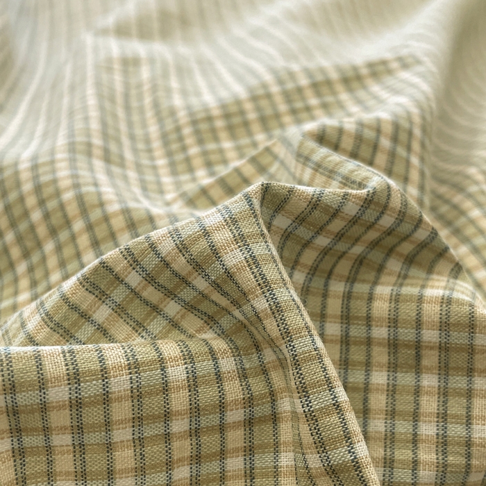 91家纺网 家纺一手货源 找家纺 花漾家居 2026新款全棉色织水洗棉复古花边无印格条被套三件套四件套 抹茶小格