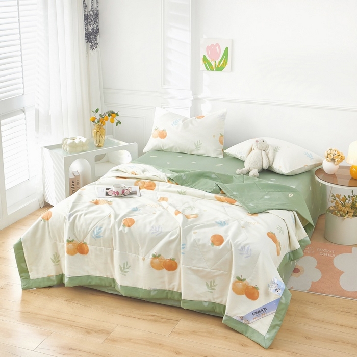 91家纺网 家纺一手货源 找家纺 黛妮雅 2026新款里外全棉印花棉花被纯棉夏被夏凉被空调被 夏被四件套鲜橙多