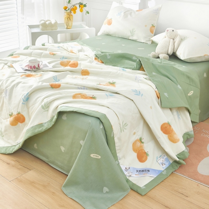 91家纺网 家纺一手货源 找家纺 黛妮雅 2026新款里外全棉印花棉花被纯棉夏被夏凉被空调被 夏被四件套鲜橙多