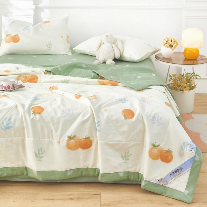 91家纺网 家纺一手货源 找家纺 黛妮雅 2026新款里外全棉印花棉花被纯棉夏被夏凉被空调被 夏被四件套鲜橙多