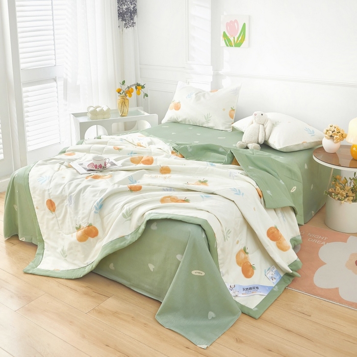 91家纺网 家纺一手货源 找家纺 黛妮雅 2026新款里外全棉印花棉花被纯棉夏被夏凉被空调被 夏被四件套鲜橙多