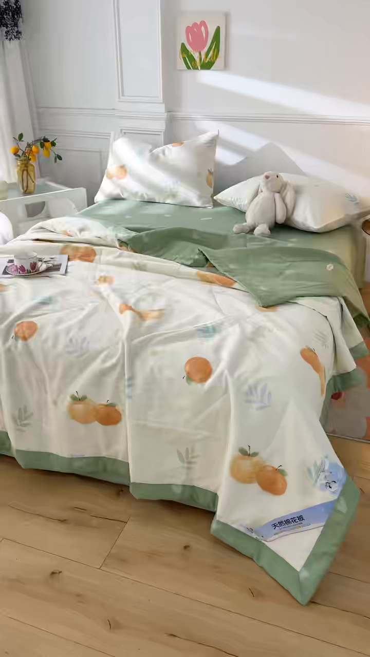 91家纺网 家纺一手货源 找家纺 黛妮雅 2026新款里外全棉印花棉花被纯棉夏被夏凉被空调被 夏被四件套鲜橙多