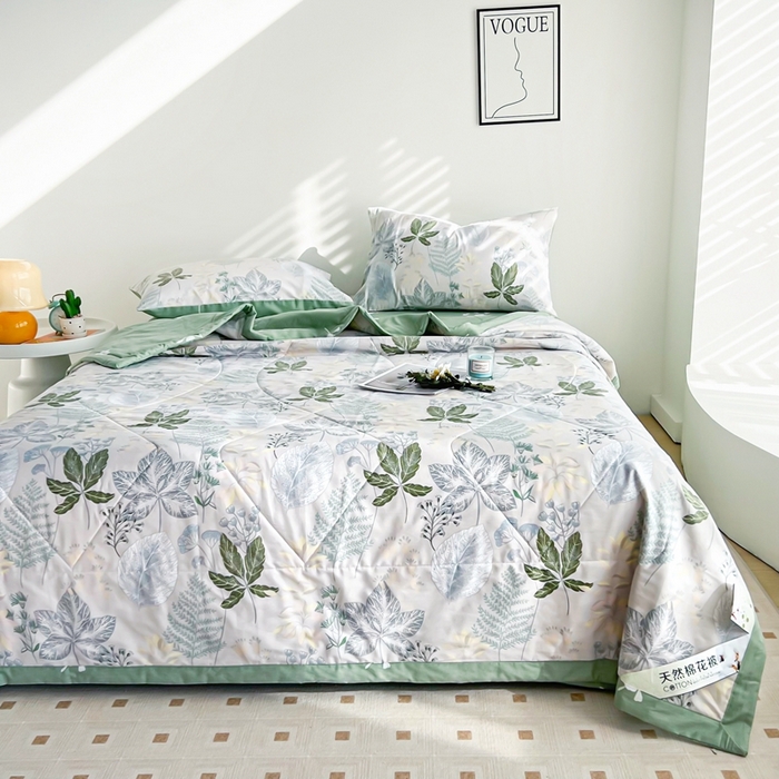 91家纺网 家纺一手货源 找家纺 黛妮雅 2026新款里外全棉印花棉花被纯棉夏被夏凉被空调被 夏被四件套叶初
