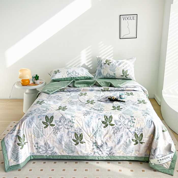 91家纺网 家纺一手货源 找家纺 黛妮雅 2026新款里外全棉印花棉花被纯棉夏被夏凉被空调被 夏被四件套叶初