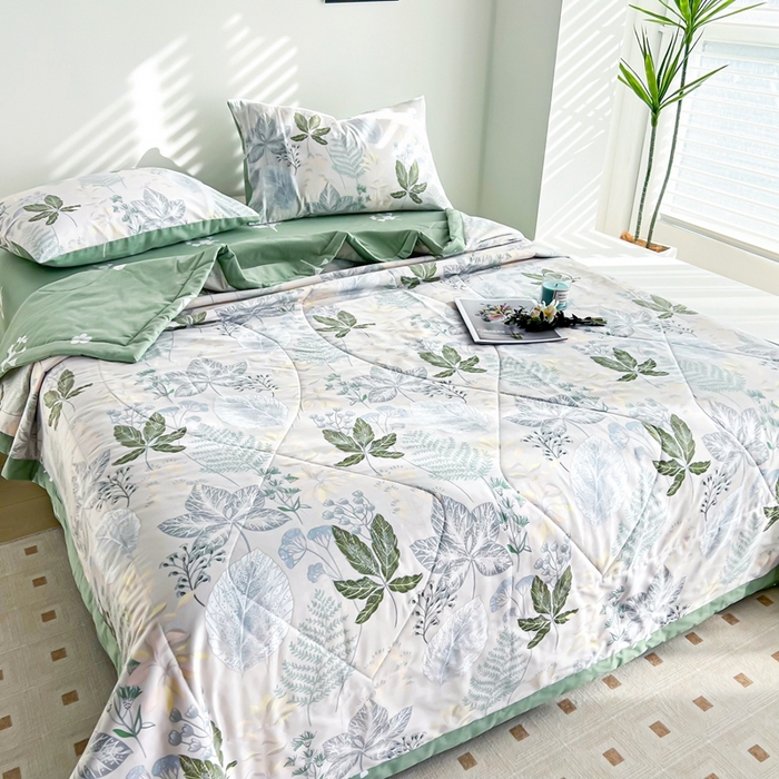 91家纺网 家纺一手货源 找家纺 黛妮雅 2026新款里外全棉印花棉花被纯棉夏被夏凉被空调被 夏被四件套叶初