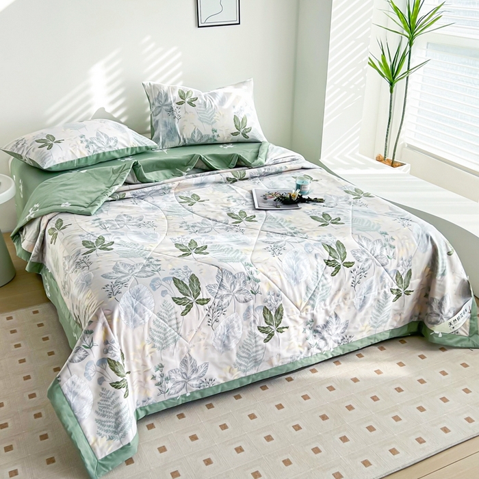 91家纺网 家纺一手货源 找家纺 黛妮雅 2026新款里外全棉印花棉花被纯棉夏被夏凉被空调被 夏被四件套叶初