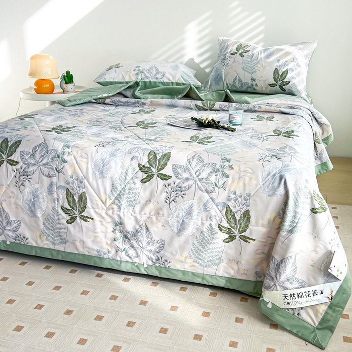 91家纺网 家纺一手货源 找家纺 黛妮雅 2026新款里外全棉印花棉花被纯棉夏被夏凉被空调被 夏被四件套叶初