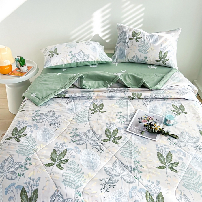 91家纺网 家纺一手货源 找家纺 黛妮雅 2026新款里外全棉印花棉花被纯棉夏被夏凉被空调被 夏被四件套叶初