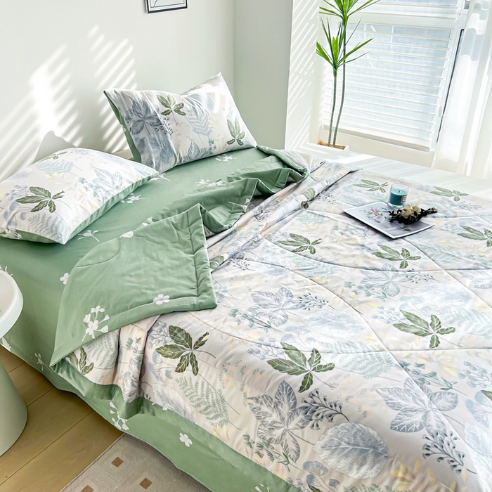 91家纺网 家纺一手货源 找家纺 黛妮雅 2026新款里外全棉印花棉花被纯棉夏被夏凉被空调被 夏被四件套叶初