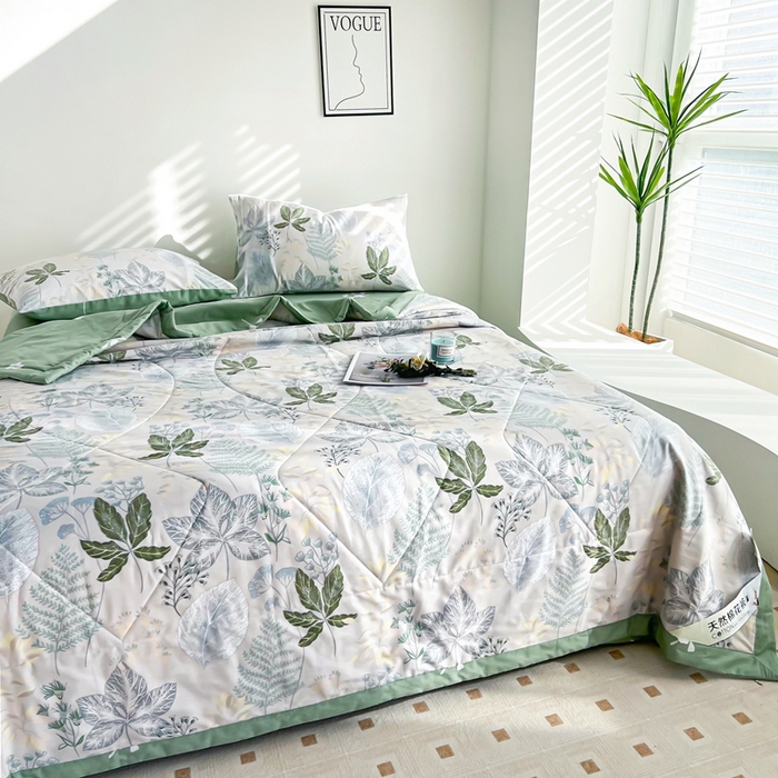 91家纺网 家纺一手货源 找家纺 黛妮雅 2026新款里外全棉印花棉花被纯棉夏被夏凉被空调被 夏被四件套叶初