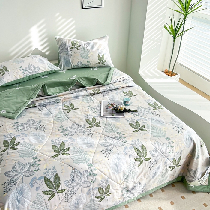 91家纺网 家纺一手货源 找家纺 黛妮雅 2026新款里外全棉印花棉花被纯棉夏被夏凉被空调被 夏被四件套叶初