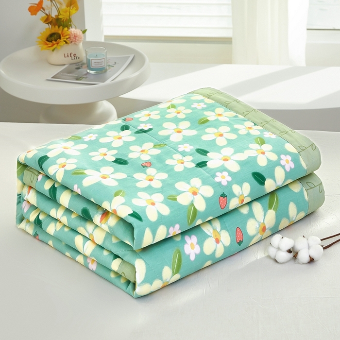 91家纺网 家纺一手货源 找家纺 黛妮雅 2026新款里外全棉印花棉花被纯棉夏被夏凉被空调被 夏被四件套花满城绿