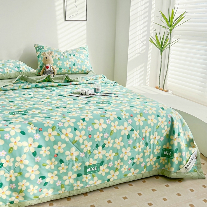 91家纺网 家纺一手货源 找家纺 黛妮雅 2026新款里外全棉印花棉花被纯棉夏被夏凉被空调被 夏被四件套花满城绿