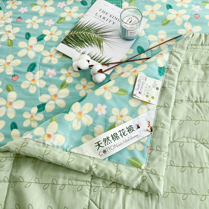 91家纺网 家纺一手货源 找家纺 黛妮雅 2026新款里外全棉印花棉花被纯棉夏被夏凉被空调被 夏被四件套花满城绿