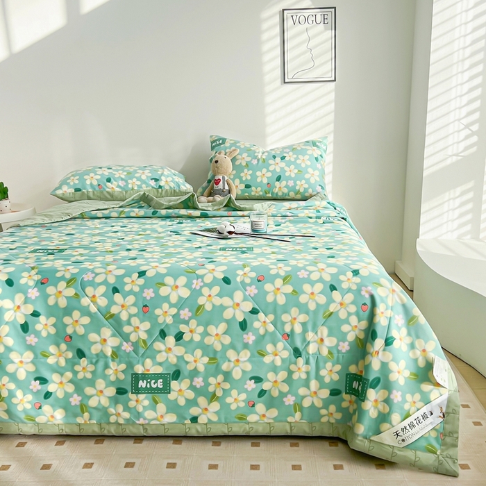 91家纺网 家纺一手货源 找家纺 黛妮雅 2026新款里外全棉印花棉花被纯棉夏被夏凉被空调被 夏被四件套花满城绿