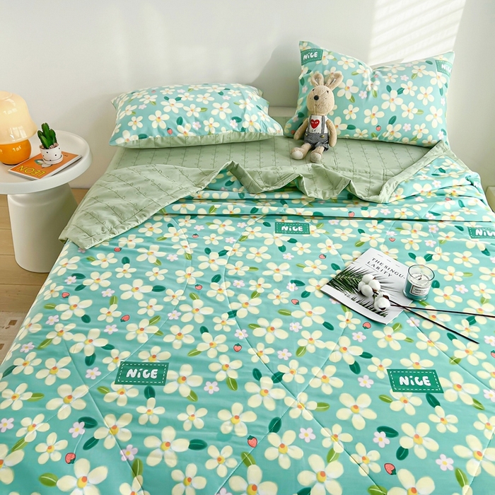 91家纺网 家纺一手货源 找家纺 黛妮雅 2026新款里外全棉印花棉花被纯棉夏被夏凉被空调被 夏被四件套花满城绿