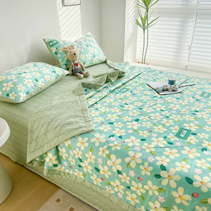 91家纺网 家纺一手货源 找家纺 黛妮雅 2026新款里外全棉印花棉花被纯棉夏被夏凉被空调被 夏被四件套花满城绿