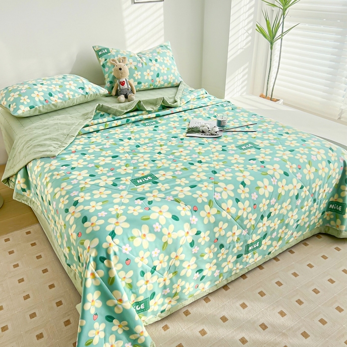 91家纺网 家纺一手货源 找家纺 黛妮雅 2026新款里外全棉印花棉花被纯棉夏被夏凉被空调被 夏被四件套花满城绿