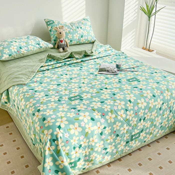 91家纺网 家纺一手货源 找家纺 黛妮雅 2026新款里外全棉印花棉花被纯棉夏被夏凉被空调被 夏被四件套花满城绿