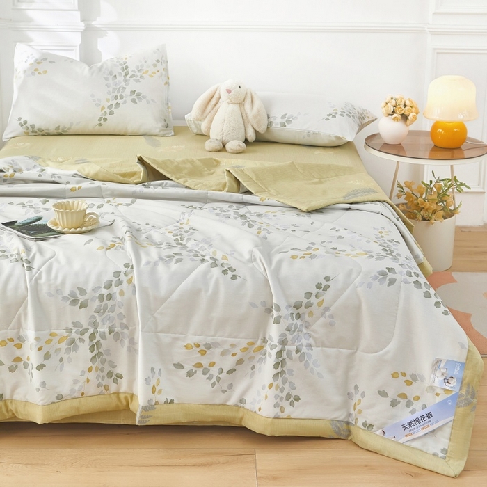 91家纺网 家纺一手货源 找家纺 黛妮雅 2026新款里外全棉印花棉花被纯棉夏被夏凉被空调被 夏被四件套心语