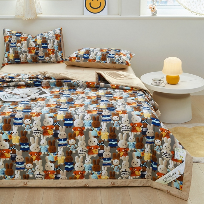 91家纺网 家纺一手货源 找家纺 黛妮雅 2026新款里外全棉印花棉花被纯棉夏被夏凉被空调被 夏被四件套幸运兔