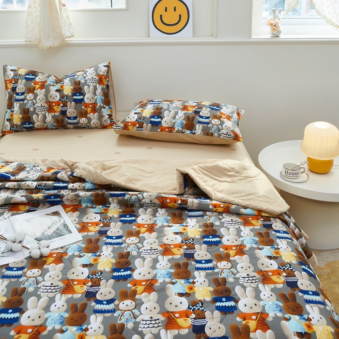 91家纺网 家纺一手货源 找家纺 黛妮雅 2026新款里外全棉印花棉花被纯棉夏被夏凉被空调被 夏被四件套幸运兔