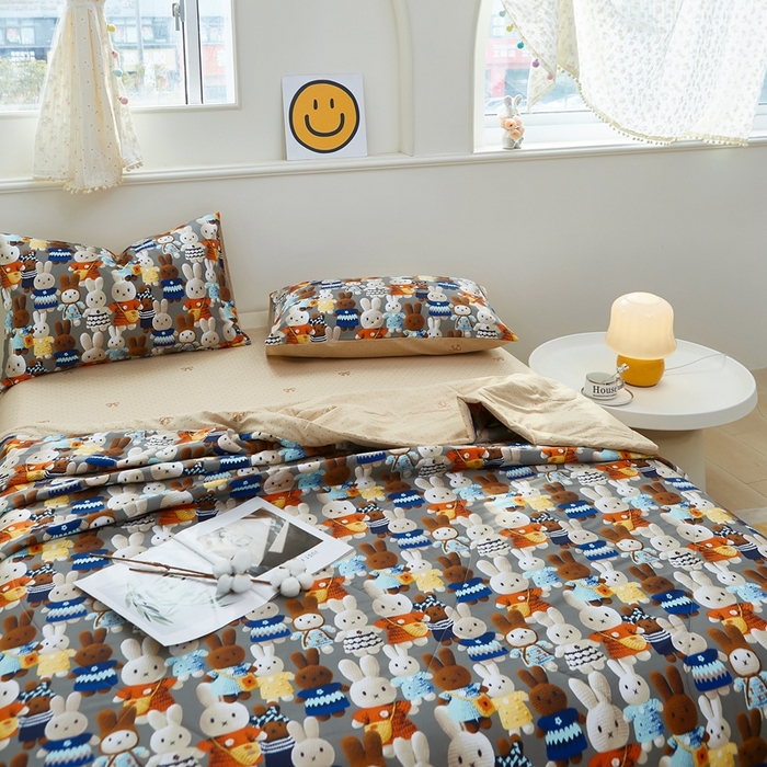 91家纺网 家纺一手货源 找家纺 黛妮雅 2026新款里外全棉印花棉花被纯棉夏被夏凉被空调被 夏被四件套幸运兔