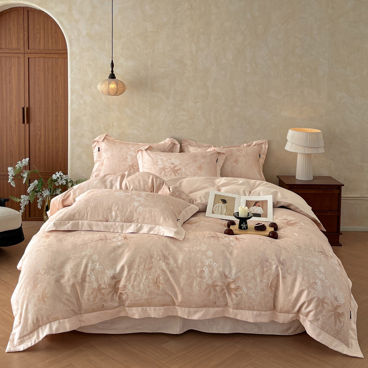 91家纺网 家纺一手货源 找家纺 （总）金昱纺 2026新款拼角工艺款数码印花棉麻四件套