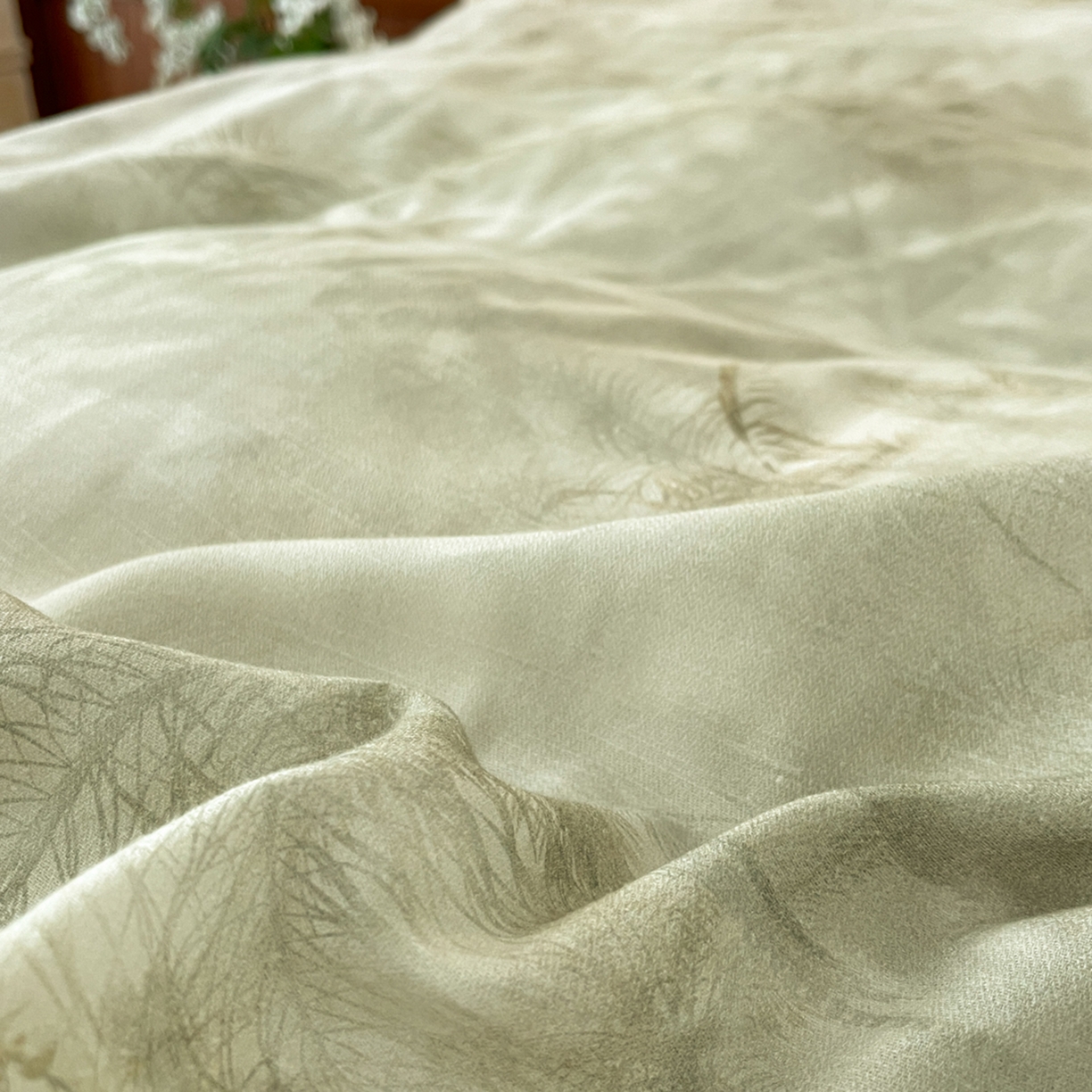 91家纺网 家纺一手货源 找家纺 金昱纺 2026新款拼角工艺款数码印花棉麻四件套 辰梦-绿