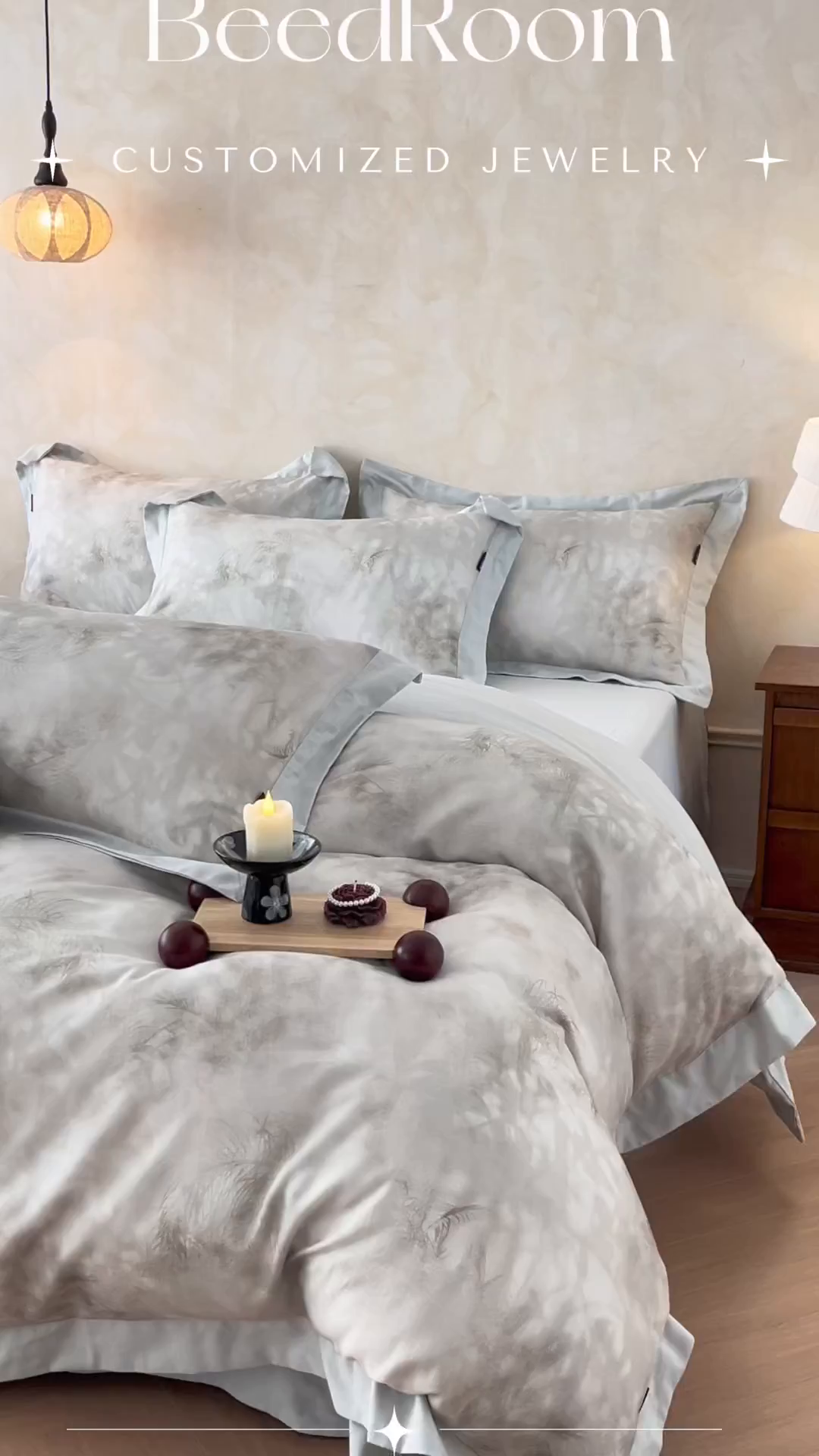 91家纺网 家纺一手货源 找家纺 金昱纺 2026新款拼角工艺款数码印花棉麻四件套 辰梦-绿