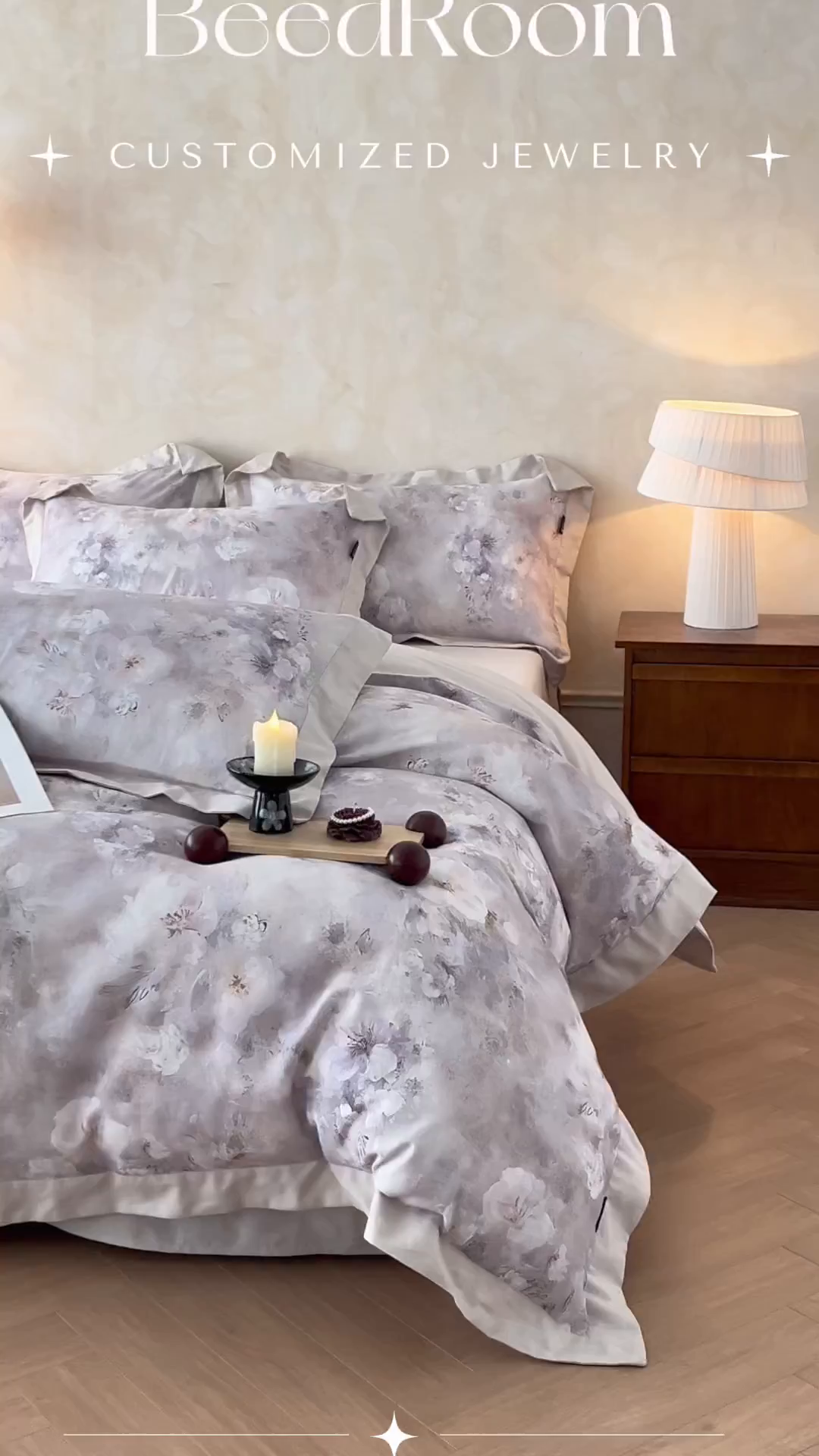 91家纺网 家纺一手货源 找家纺 金昱纺 2026新款拼角工艺款数码印花棉麻四件套 梦幻巴黎-灰