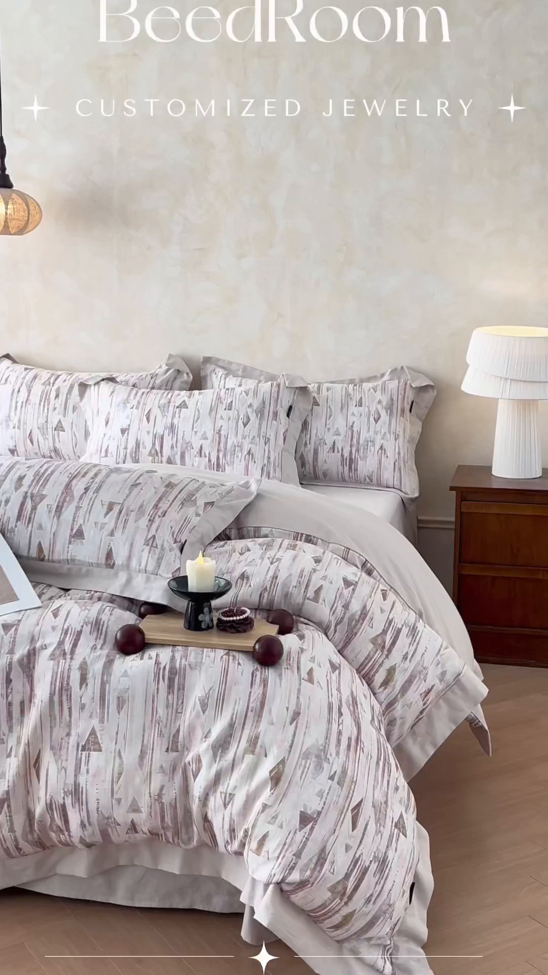 91家纺网 家纺一手货源 找家纺 金昱纺 2026新款拼角工艺款数码印花棉麻四件套 万川-咖