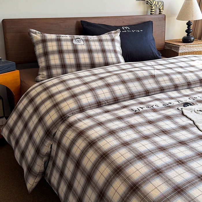 HL原创 2026新款全棉双层纱贴布绣四件套 学士熊